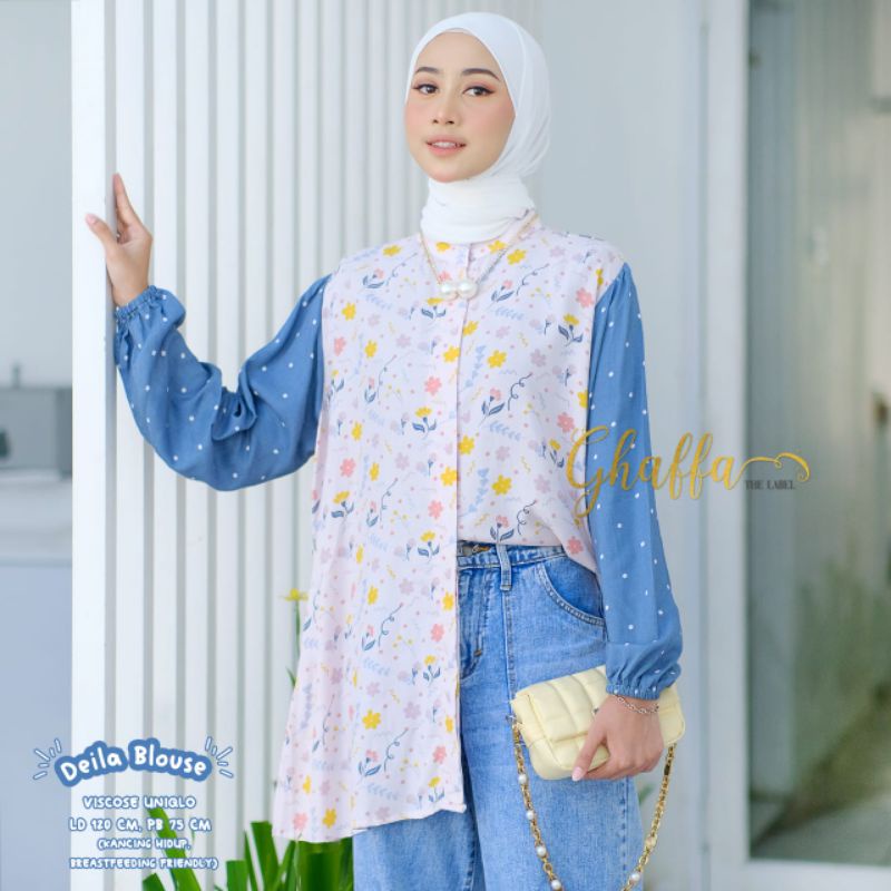 DEILA BLOUSE BY GHAFFA THE LABEL (BLOUSE MOTIF MUSLIMAH) Blouse Oversize wanita modern rekomended