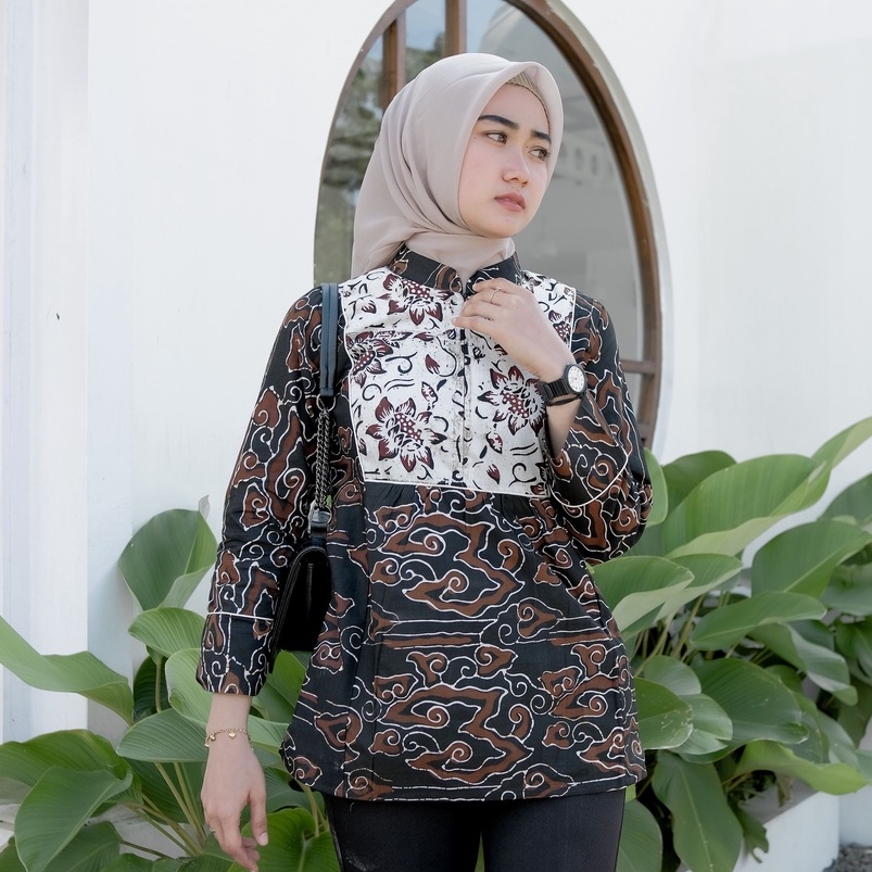 Batik Alina Megamendung Blouse Baju Batik Wanita Modern S M L XL XXL Atasan Batik Modern Batik Kerja