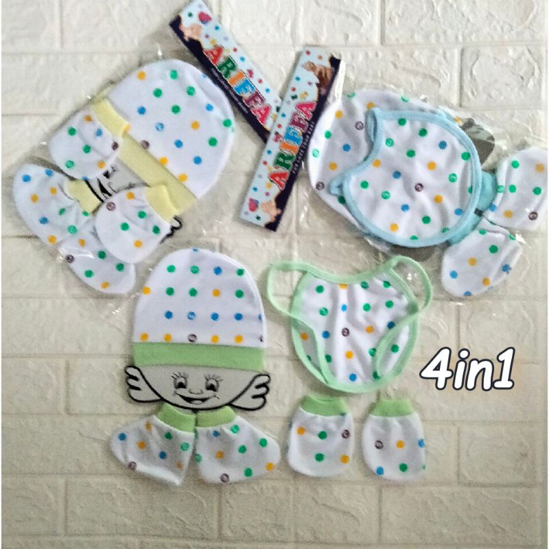 set topi bayi 4in1 motif polka