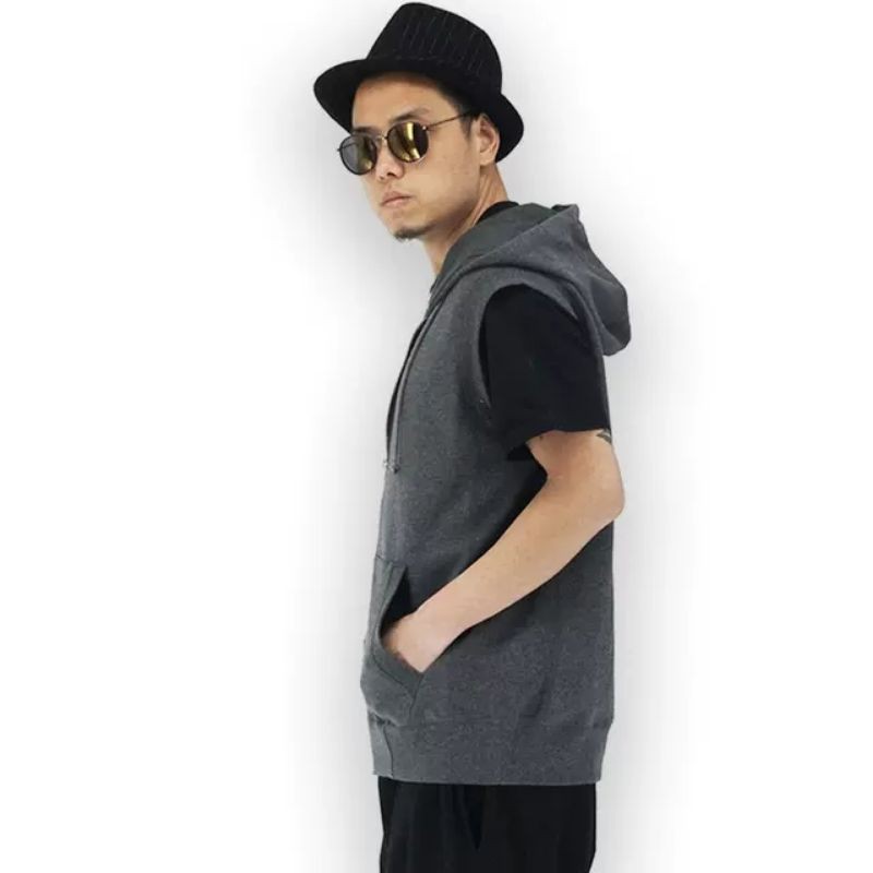 Rompi Pria Hoodie Fleece Tanpa lengan
