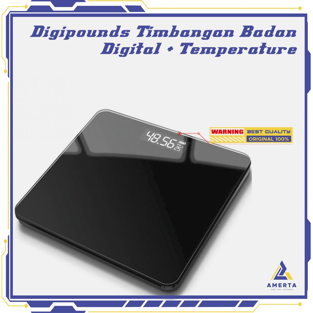 Timbangan Badan Digital TaffWare Digipounds + Temperature Battery Version - SC-12 - Black