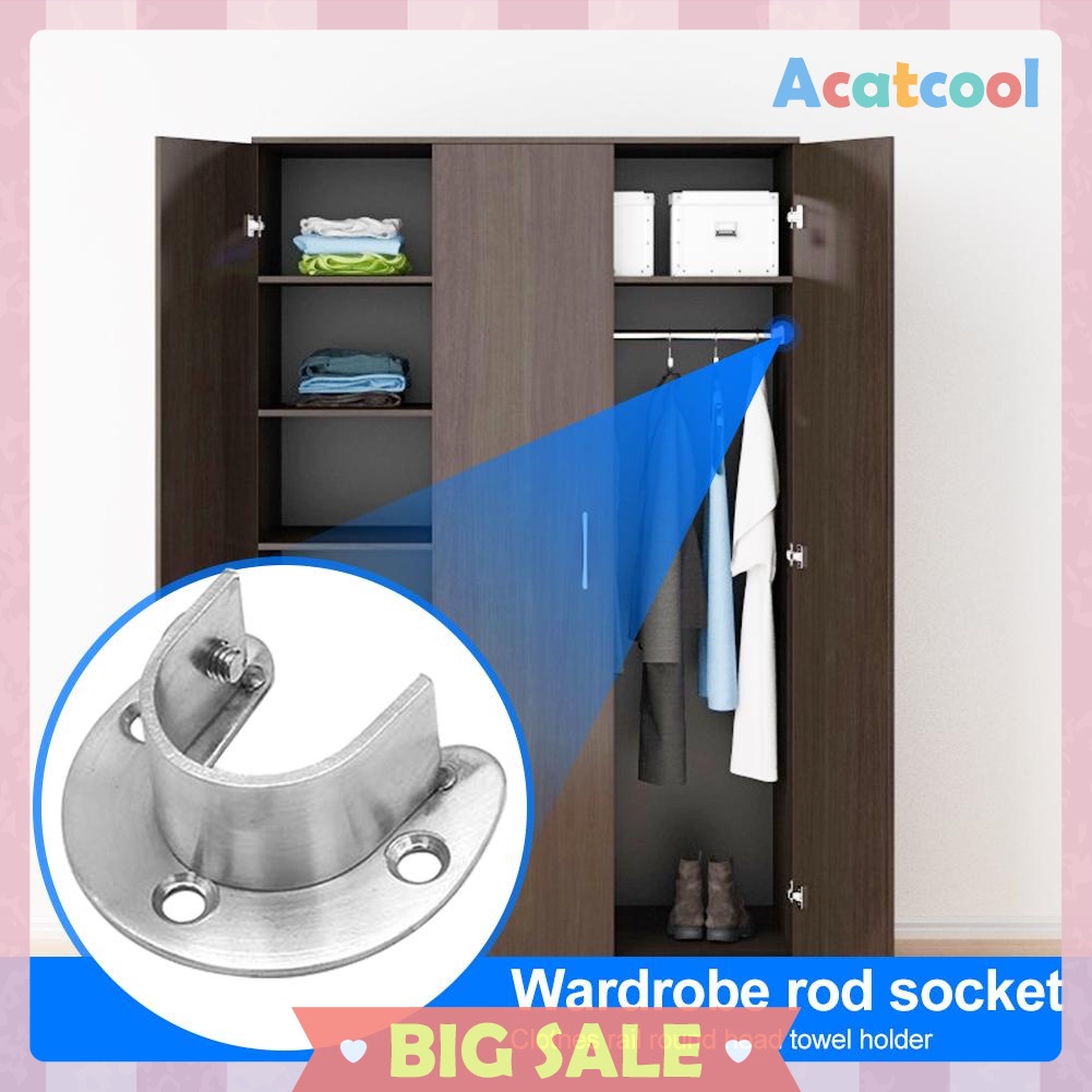 U-Shaped Closet Rod End Support Stainless Steel Wardrobe Rail Pole Socket