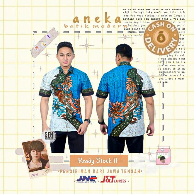 GAMBAR ASLI ATASAN KEMEJA HEM BATIK PRIA COWOK LENGAN PENDEK MOTIF BUNGA WARNA PUTIH BIRU MUDA XXL