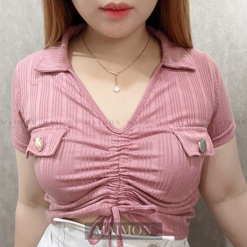 Collar Two Buttons Shirt | Atasan Wanita Tali Serut | Maimon Grosir