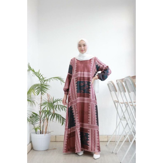 SAMBA MAXI - Gamis etnik motif batik modern dress elegan halus maxmara kekinian busui ld 102 GAMIS M