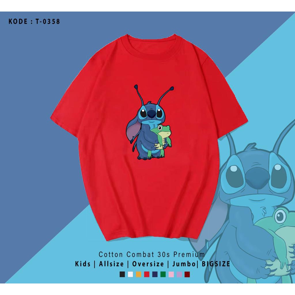 KAOS MOTIF LUCU STICH FROG/ KAOS STICH KODOK / KAOS SIMPLE / KAOS WANITA PRIA / KAOS UK M-XL / KAOS SANTAI / KAOS OVER SIZE