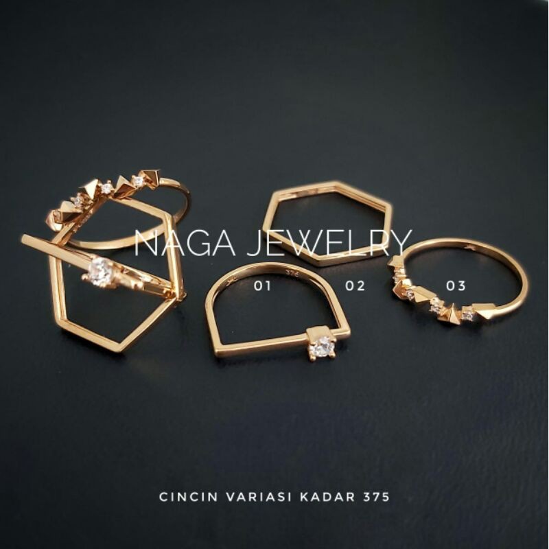 CINCIN KRYSTAL SOLITAIRE MATA EMAS KADAR 375 SIZE 10-11-12-13-14-15