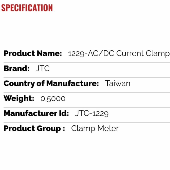1229-Ac/Dc Current Clamp Jtc-Clamp Meter Ac-Dc