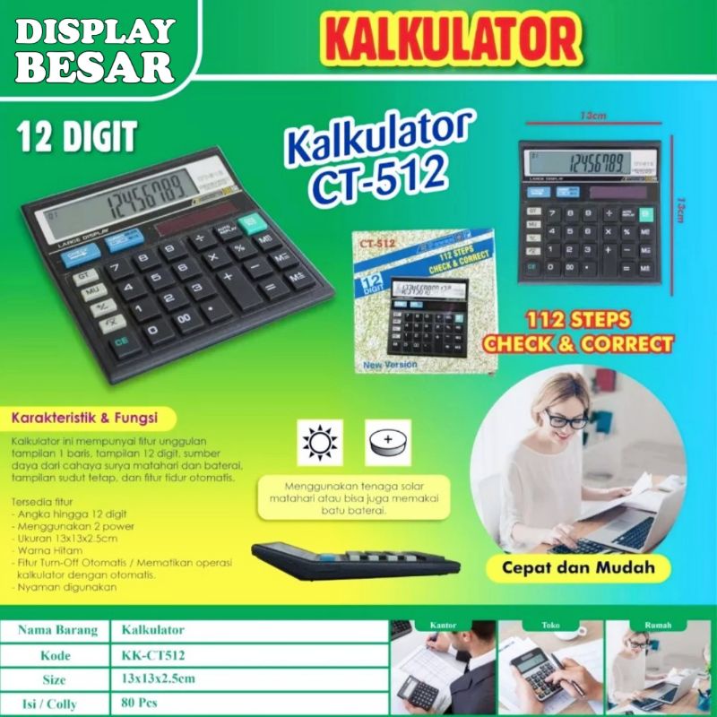 

Kalkulator dagang atau meja CT-512 angka 12 DIGIT