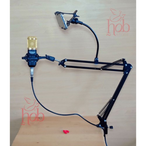 Microphone BM800 & Bracket Stand Mic Karaoke & Phone Stand holder - Hitam