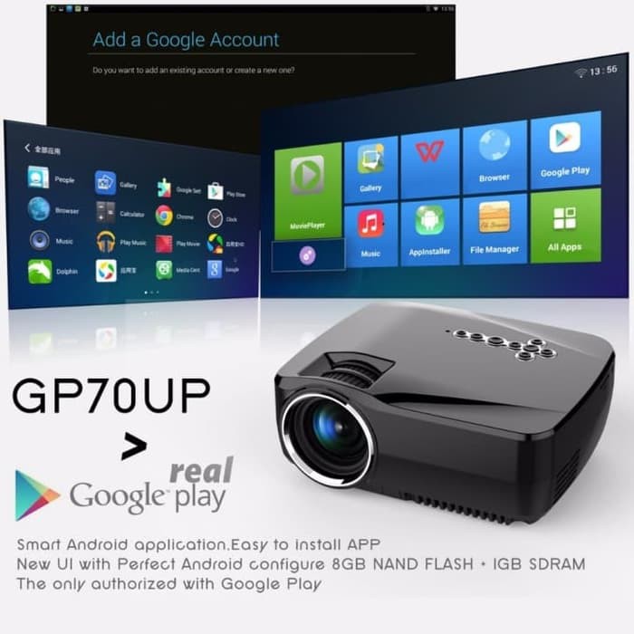 GP70UP 1200 Lumens Android 4 4 WiFi Bluetooth LED Mini Projector