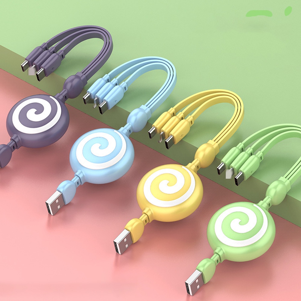 3in1 Kabel Data / Charger USB Tipe c Bahan Silikon Untuk iPhone / Android