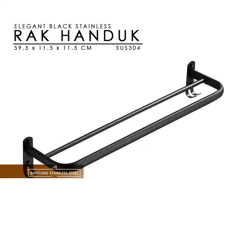 Rak handuk hitam doff elegant mewah 60cm 2 baris black stainless kamar mandi sus304