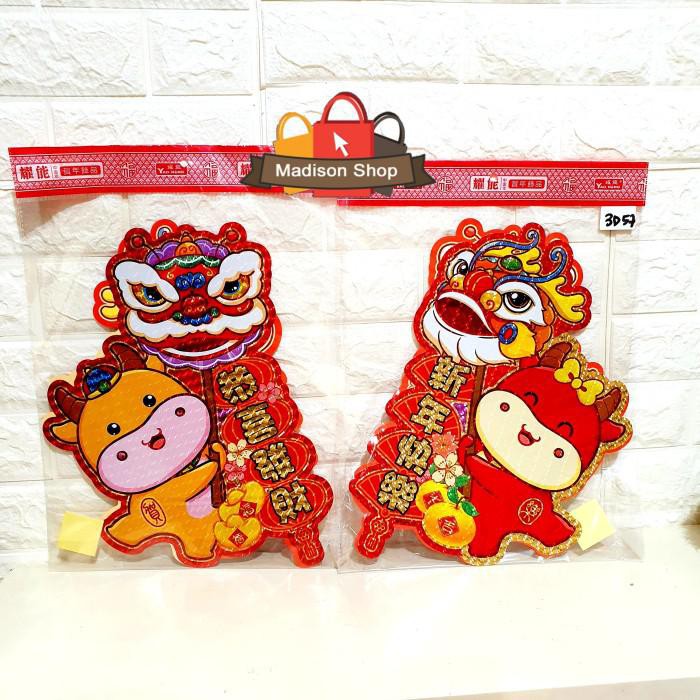 

3D57 Tempelan Kerbau Barongsai sepasang Sticker Imlek Dekorasi Parcel