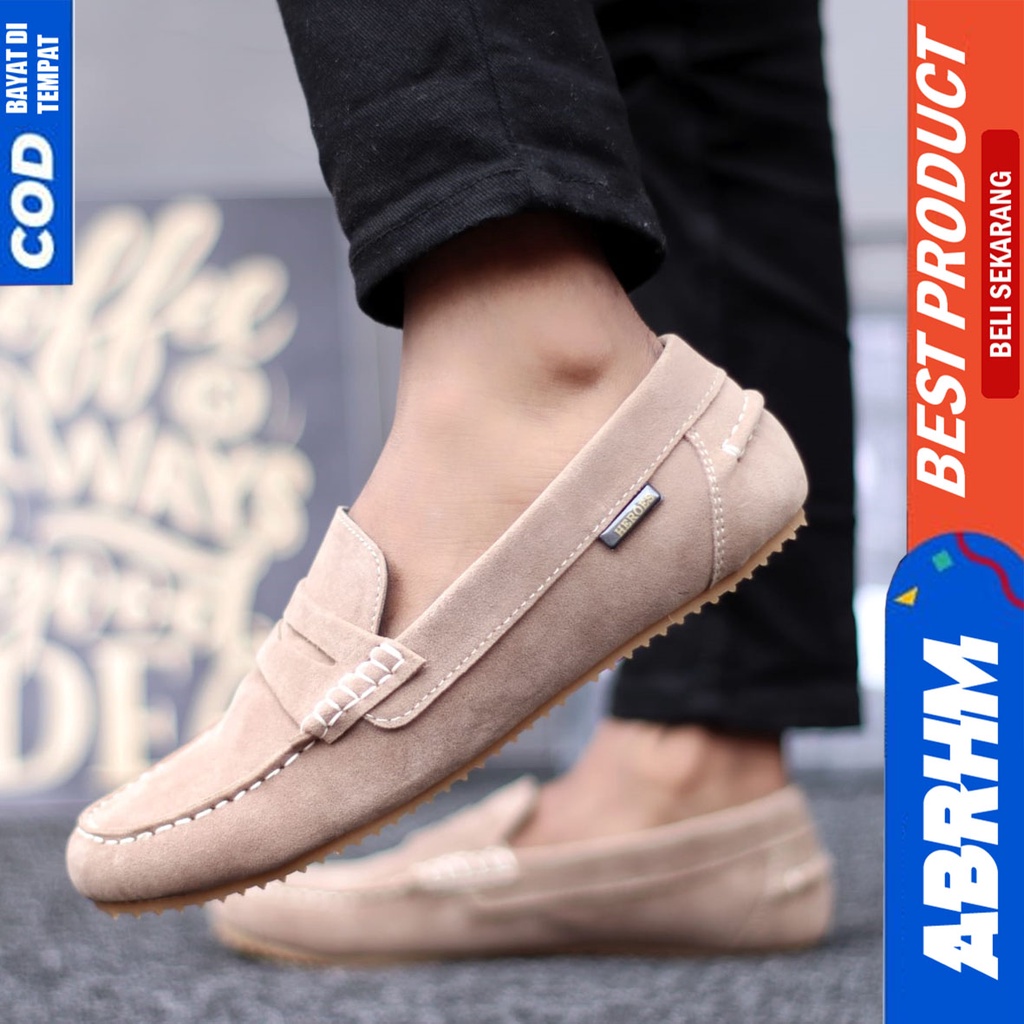 Sepatu Slip On Casual Santai Kerja Kantor Pria Hitam Slop Abrhm Noah