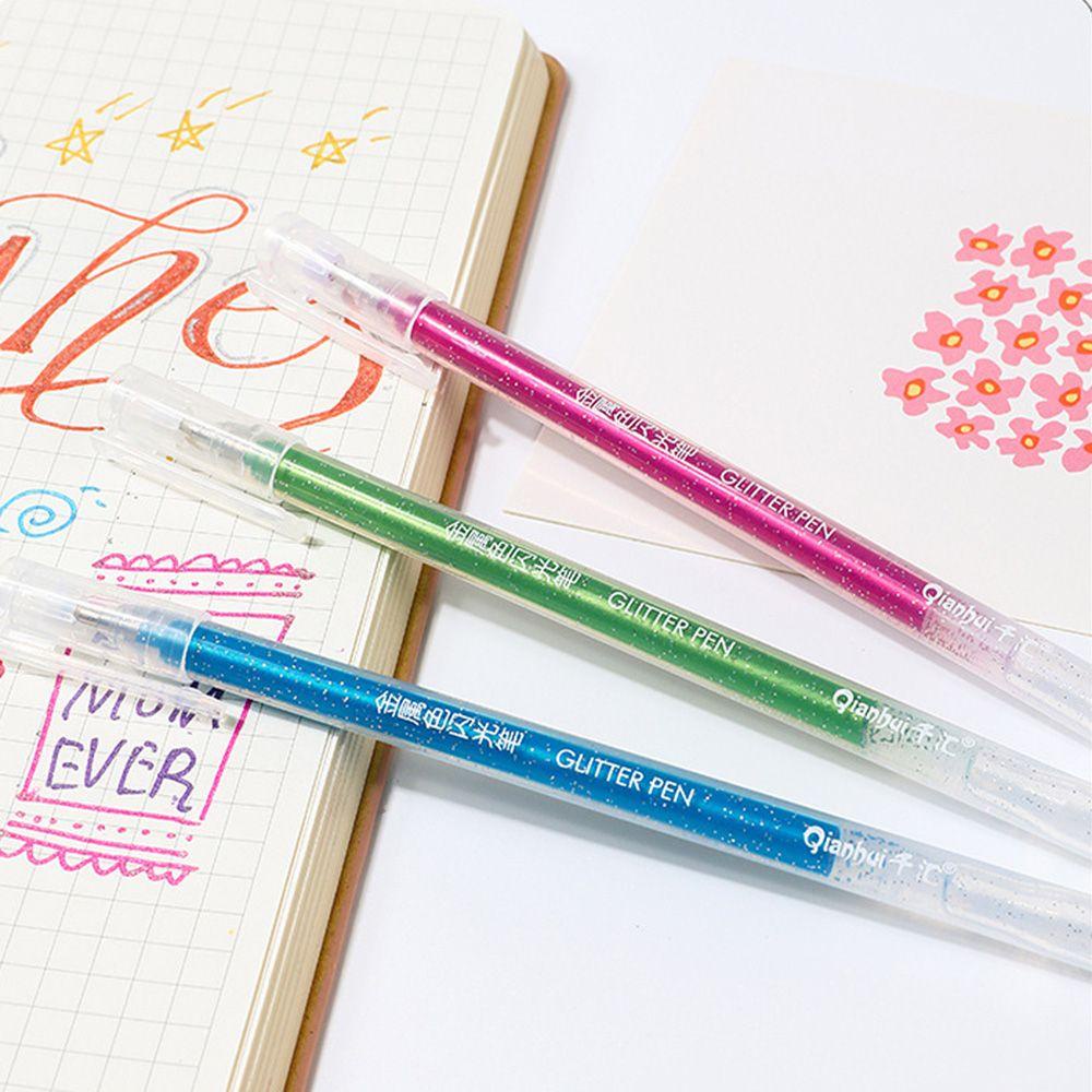 Top 12Pcs Glitter Gel Pen Lucu Alat Menggambar Alat Tulis Flash Marker