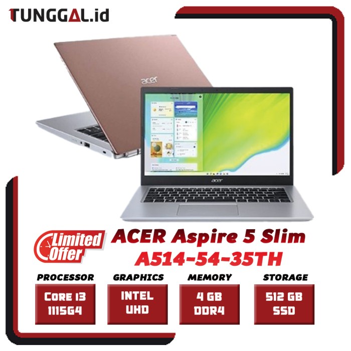 ACER Aspire 5 Slim A514 54 35TH | i3-1115G4 4GB 512GB FHD W11 OHS PINK