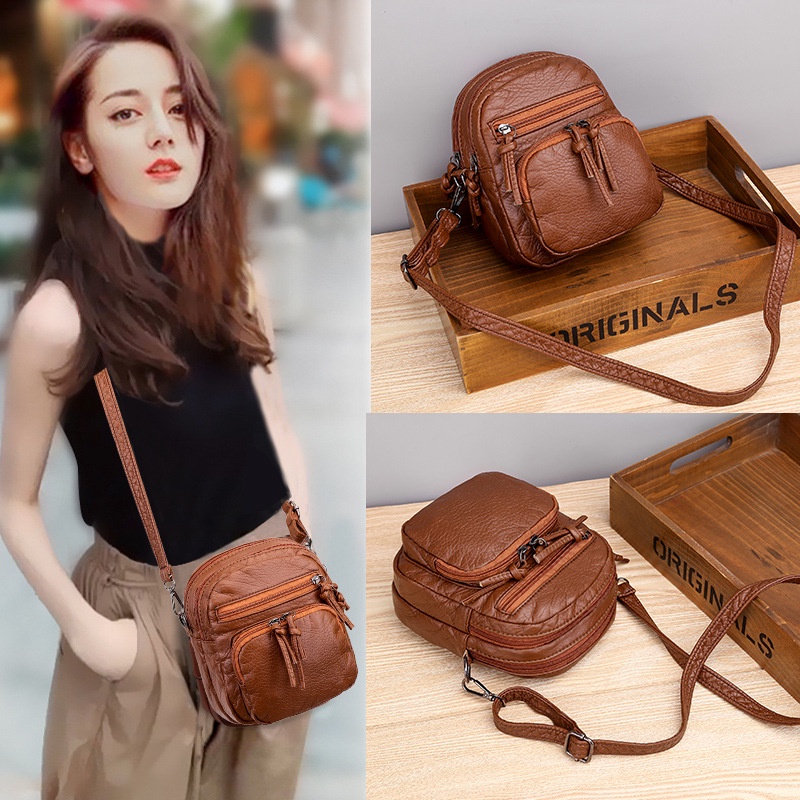 TAS SELEMPANG WANITA KULIT COKLAT IMPORT HECANA TA436B7 PREMIUM ORI SLING BAG KOREA REMAJA SIMPLE BATAM BRANDED MURAH