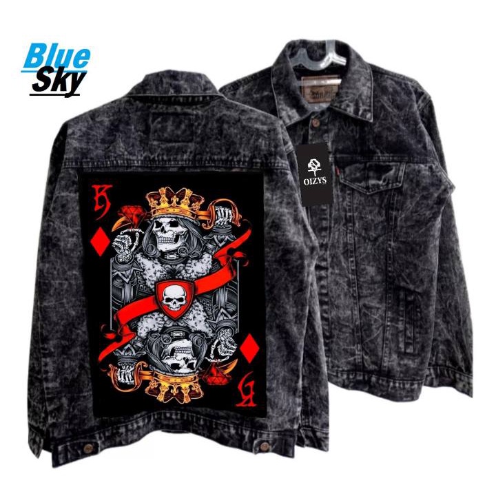 (GRATIS ONGKIR) JAKET DENIM PRIA SENWASH BLACK GAMBAR PRINTING SABLON PREMIUM QUALITY