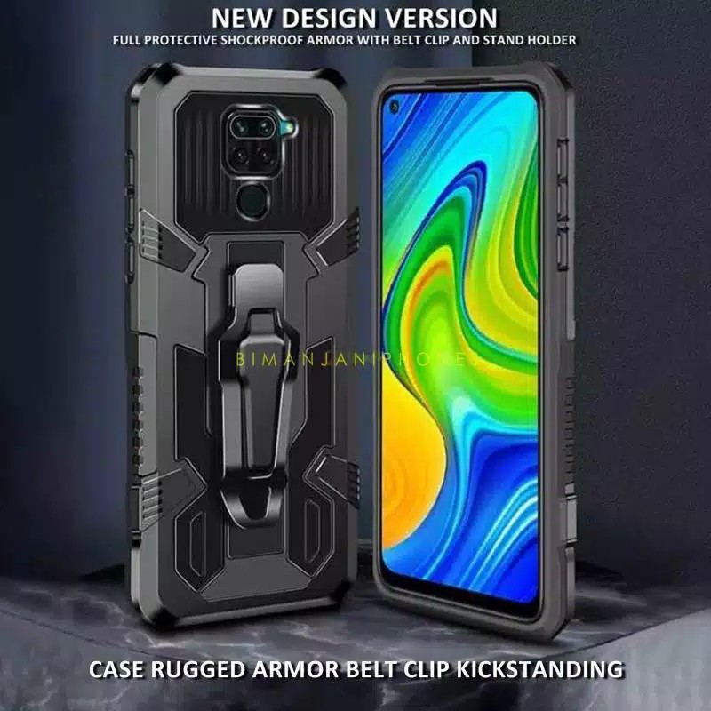 Redmi Note 9 Case Rugged Armor Kick Standing Belt Clip Pinggang