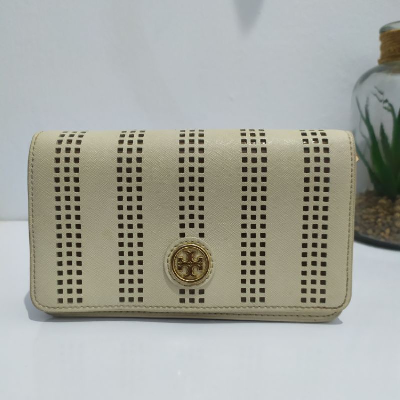 Tory Burch Robinson Off White Perforated Bag Tas Mini Preloved