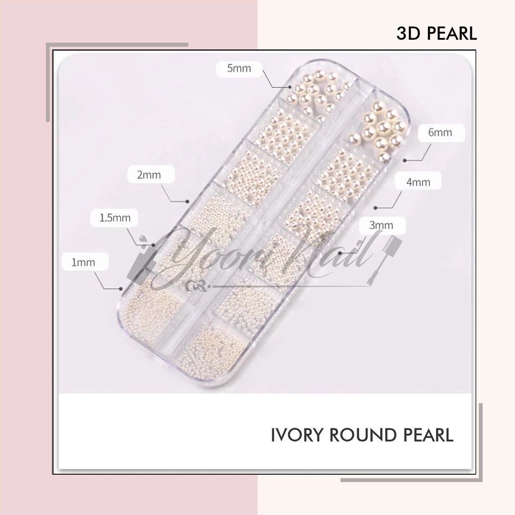 3D pearl white ivory mutiara putih rhinestones nail art hiasan kuku full pearl