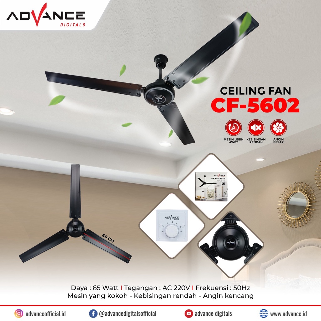 Kipas Angin (Ceiling Fan) Advance  Ceiling Fan Besi HITAM Original Bergaransi Resmi - TERMURAH