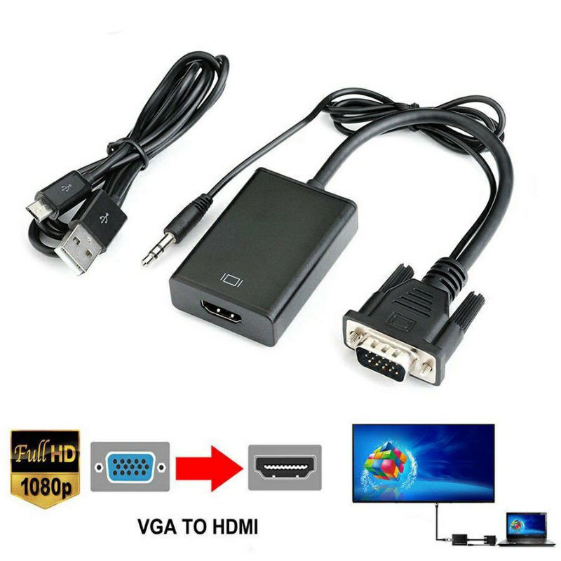 KABEL CONVERTER VGA TO HDMI - KABEL VGA TO HDMI CONVERETER WITH MICRO USB POWER AUDIO