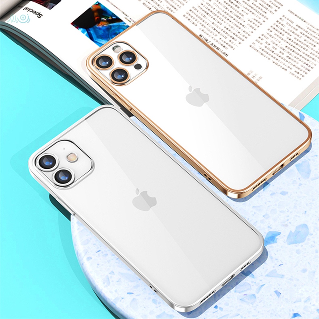 Luxury Plating Square Frame Soft Silicone Case for iPhone 11 12 Pro Max XR X XS MAX 7+ 8 Plus SE 2020 Transparent Cover