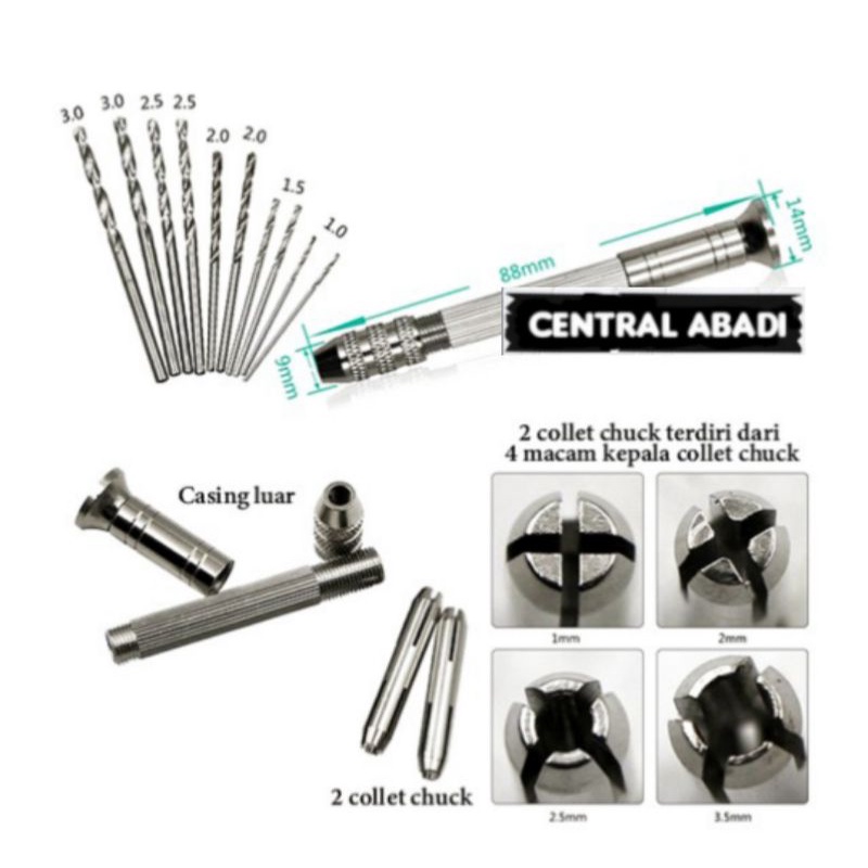 Bor Tangan Manual MINI Portable + 10 pcs Mata Bor