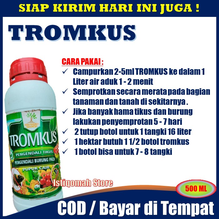 PROMO COD Pupuk Cair TROMKUS 500ml - Obat Pembasmi Hama Burung pada Padi - Obat Hama Burung Pipit - Obat Hama Burung Padi - Cara Mengatasi Hama Burung Di Sawah - Obat Padi Untuk Hama Burung - Obat Anti Burung Pipit AMPUH TERLARIS