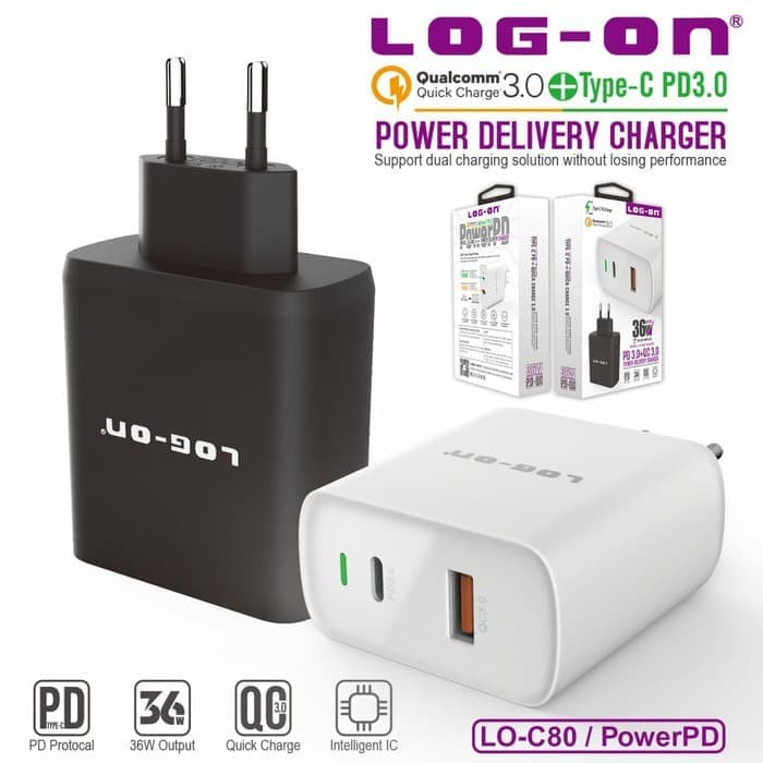 CASAN CHARGER LOG ON LO-C80 QUALCOM QUICK CHARGER 3.0 PLUS POWER DELIVERY USB C