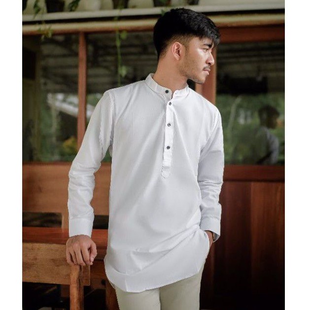 Kemeja Kurta Pria Polos Baju Koko Cowok Panjang big size xxl jumbo putih