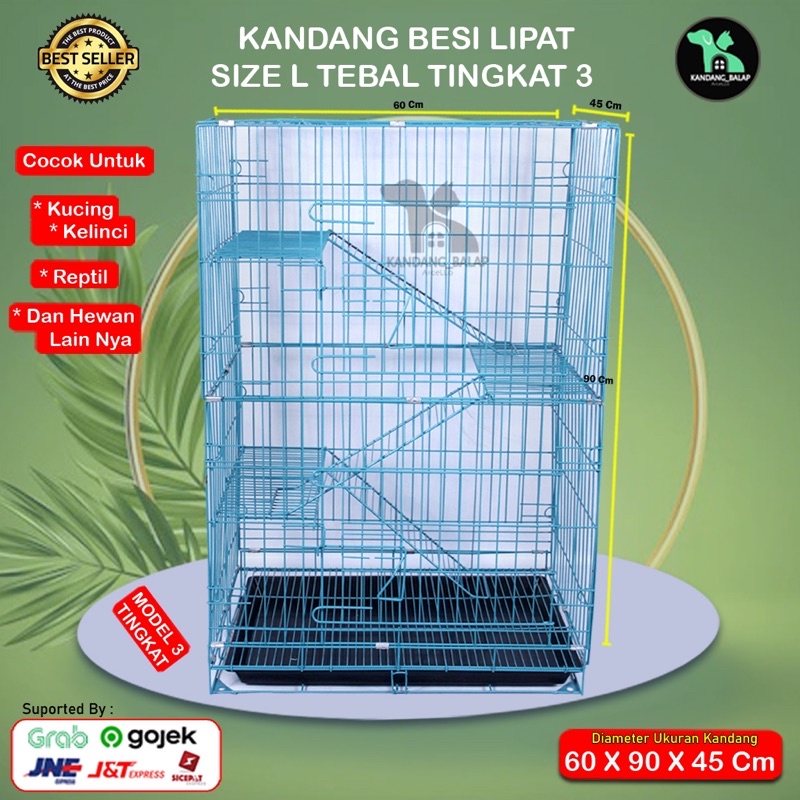 KANDANG KUCING BESI LIPAT 3 TINGKAT SIZE L-1