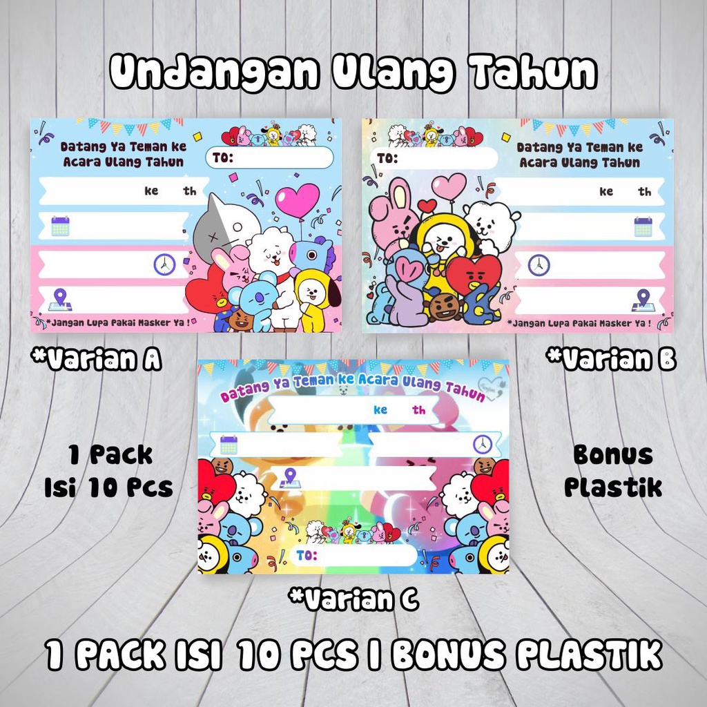 Ready Undangan Ulang Tahun Anak Tema BT 21 Cute