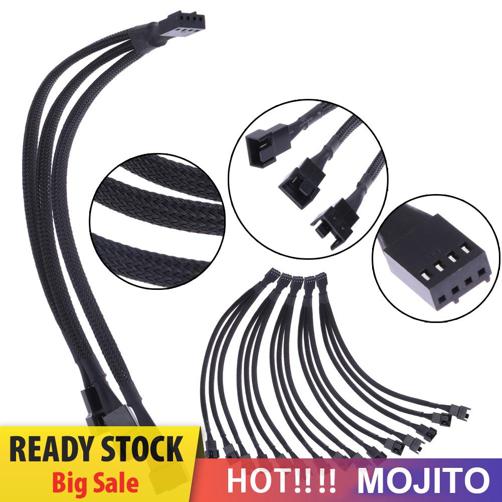 MOJITO 4 pin PWM Fan Cable 1 to 3 ways  Splitter Black Sleeved Extension Cable