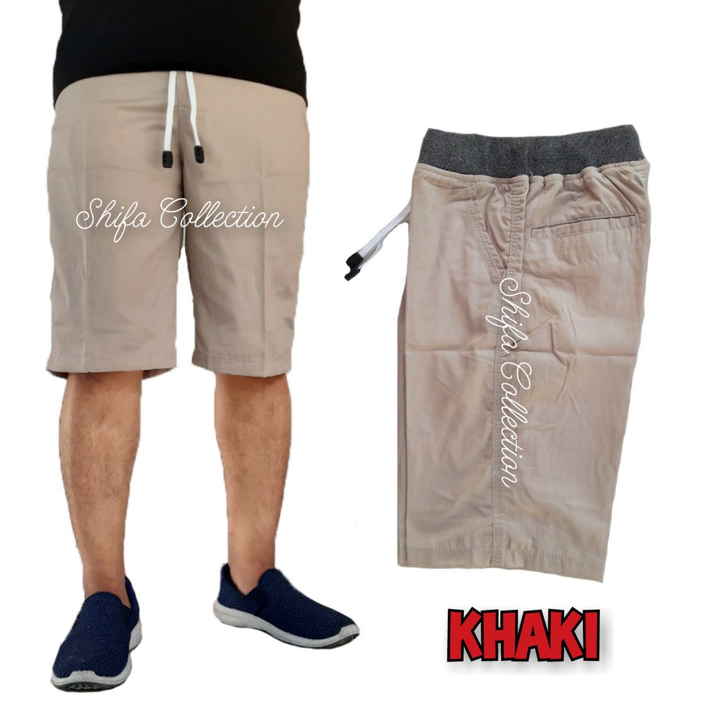 Celana Pendek Pria Dewasa Chinos RIB Bahan Twill Combed Diamond, Ukuran 27-38 (BB ± 40-100 kg)