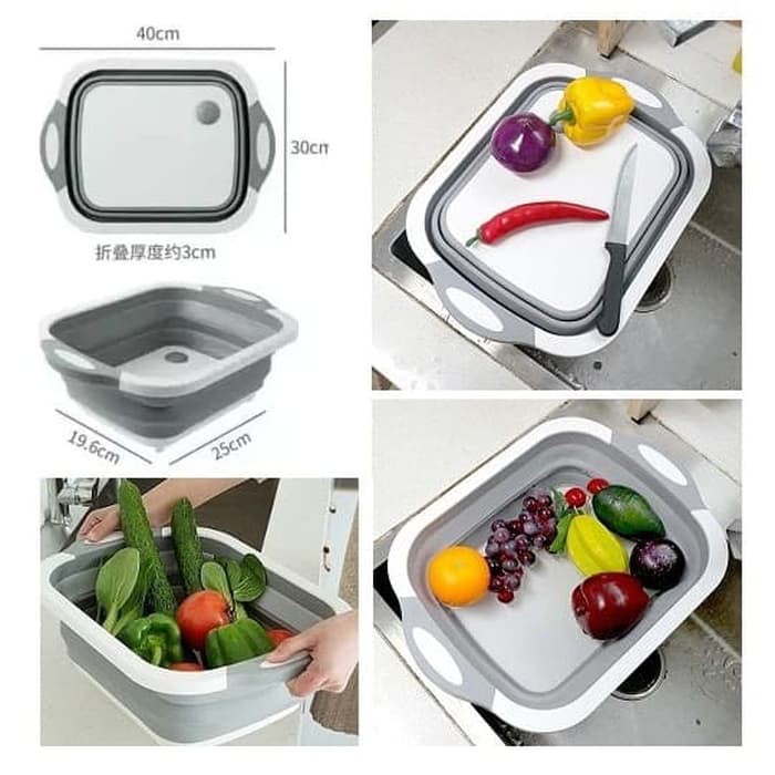 [GRAY.STOR178] MURAH!! Talenan Lipat 3 In 1 Multifungsi Talenan Portable Baskom Cuci Sayur Buah .EBS