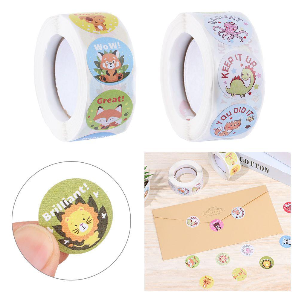 TOP 500pcs /roll Stiker Hadiah Anak Label Kartun Kreatif Pola Hewan Lucu Label Dorongan Anak-Anak