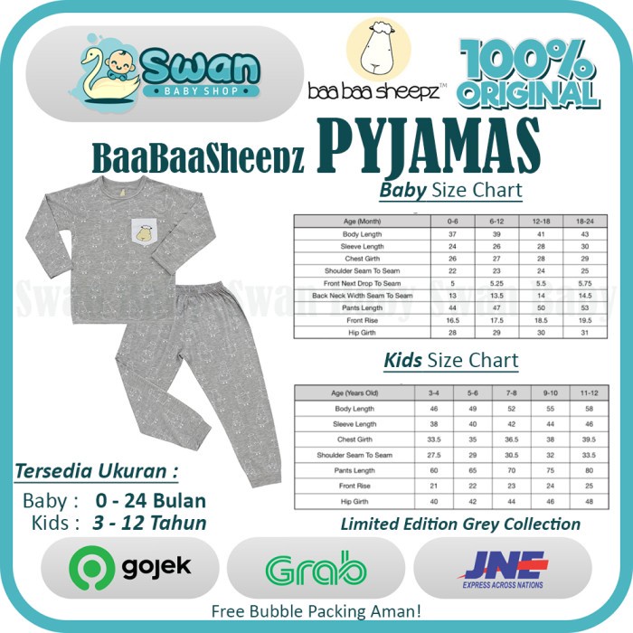 Baabaasheepz Pyjamas / Baa Baa Pyjamas / Piyama Bamboo / Piyama Anak