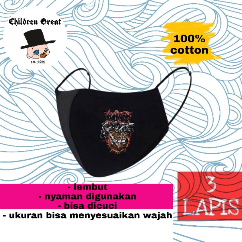 Masker SLAYER mask band / kain 3ply katun 3 lapis earloop headloop non medis duckbill hitam