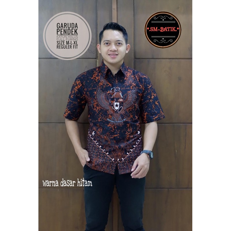 GARUDA PENDEK  Kemeja Batik Solo Lengan Pendek Bahan Katun Halus Full Furing By SM