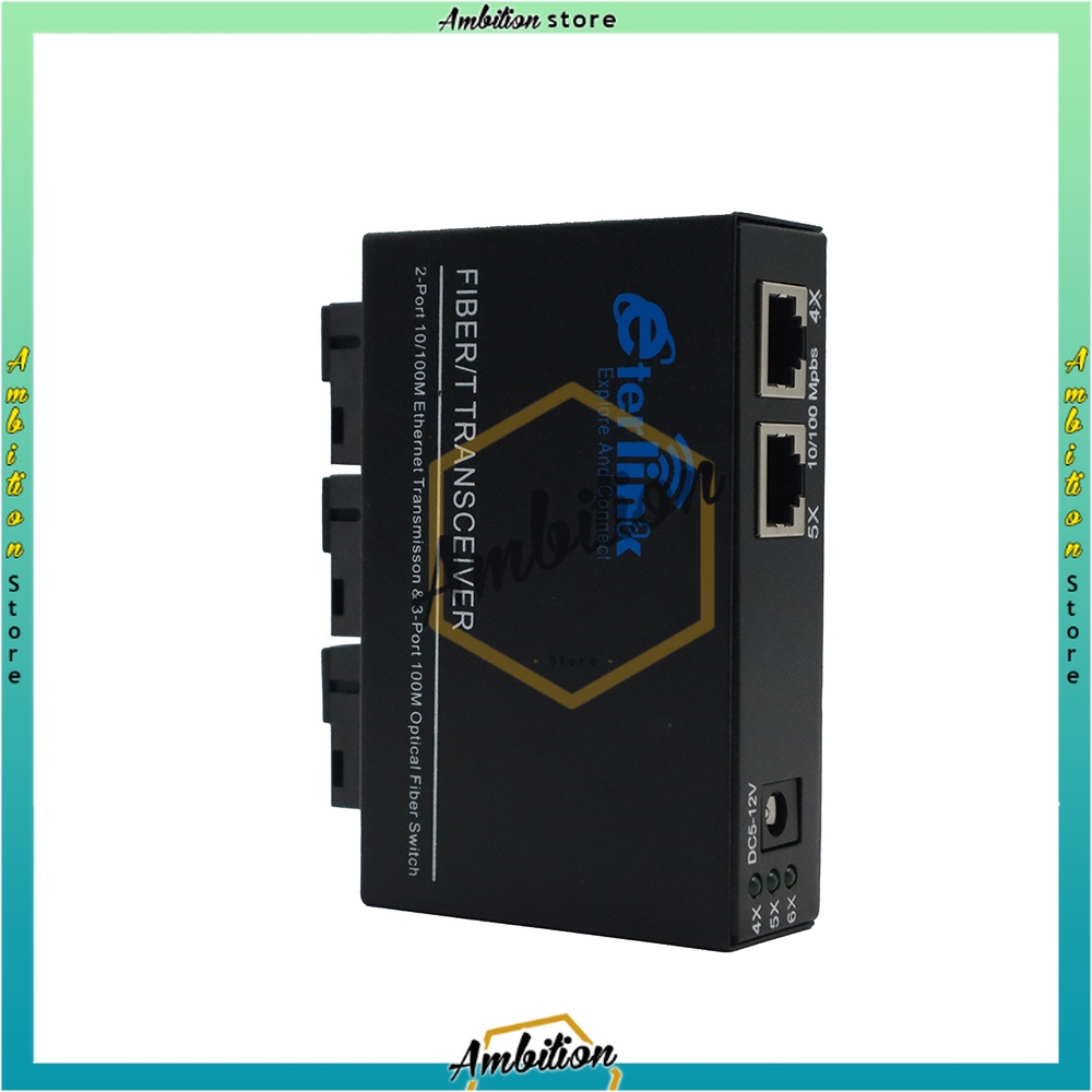 Switch Ethernet Media Fiber Optik Mode Tunggal 2 Rj45 Dan 3 Sc Port 10 100m Import LANGSUNG