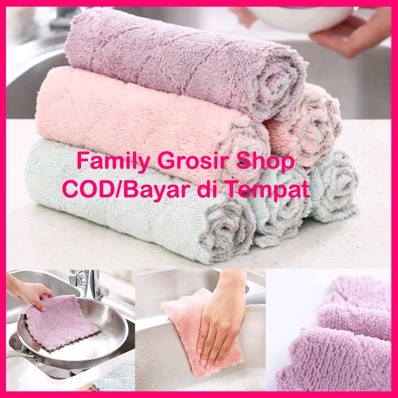 Kain Lap Microfiber 2 Lapis Warna Anti Minyak untuk lap tangan piring kaca mobil dll