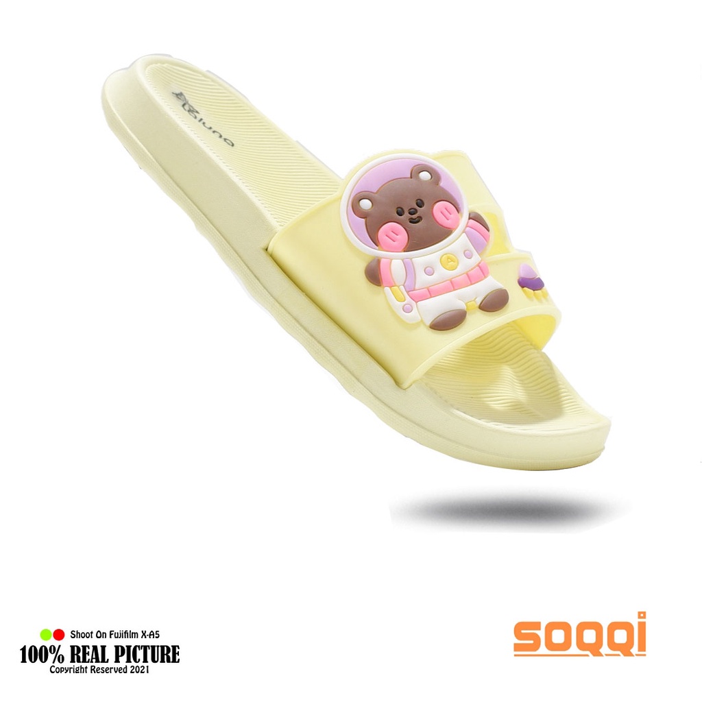 sandal anak perempuan selop import original sendal anak-anak cewek slop karet jelly korea model slip on flat distro umur 5-10 tahun motif beruang LL V202 5T - V202 5K promo lebaran keren cod murah 24-35