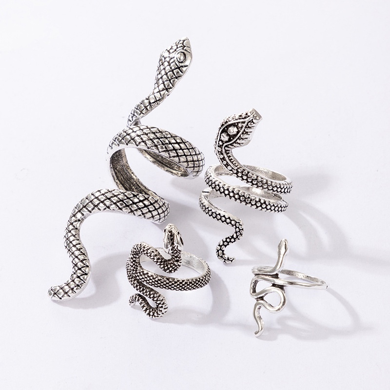 4pcs Cincin Panjang Bentuk Ular Bahan Stainless Steel Gaya Punk Untuk Pria