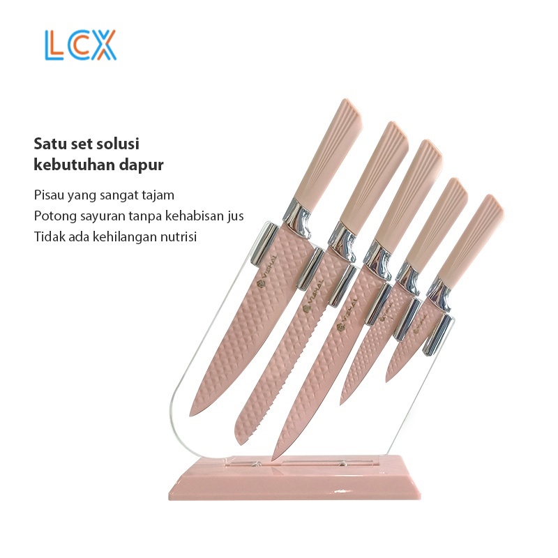 LCX Cookware Diamond Knife Set Transparan Tempat Pisau Paling Tajam / 6 Pcs Pisau Set VS-1845