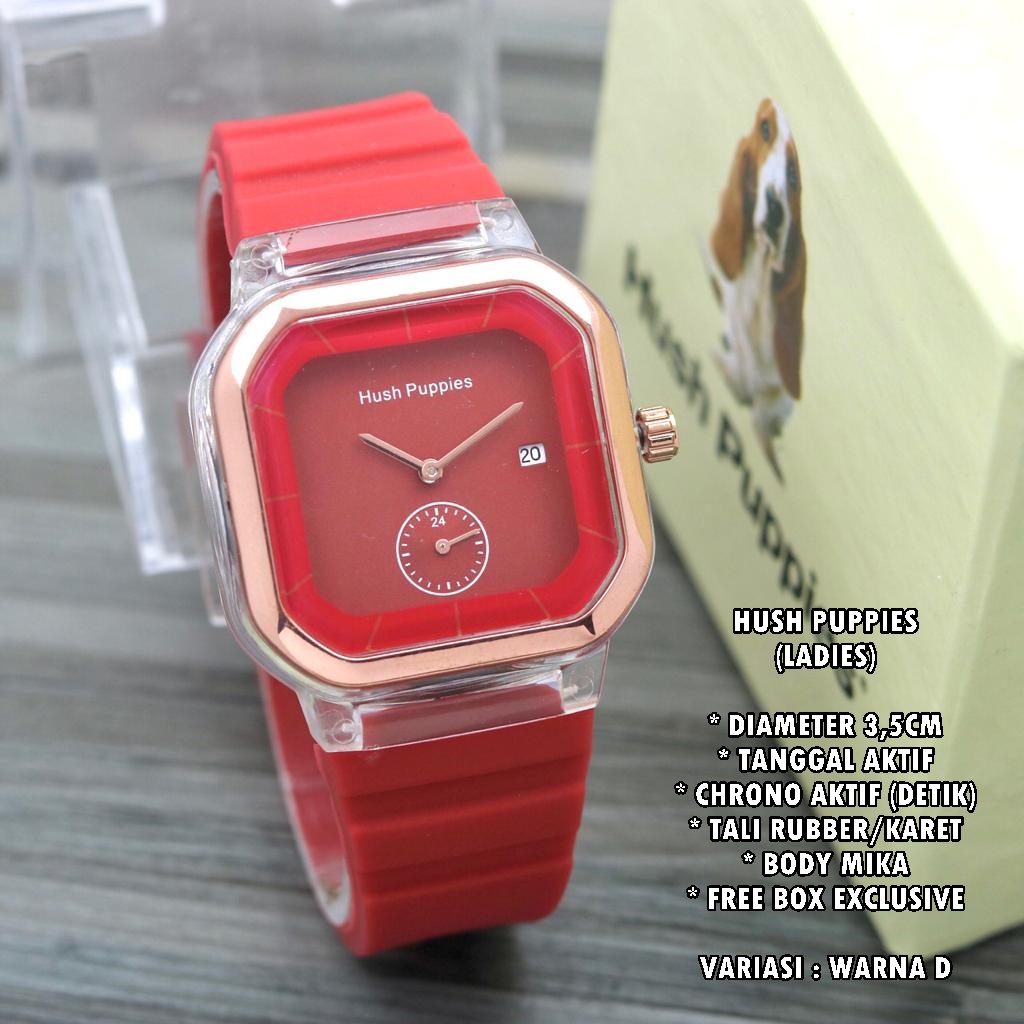 (BISA COD) JAM TANGAN WANITA HUSH PUPPIES TALI RUBBER BODY SEGI TANGGAL &amp; CHRONO ON