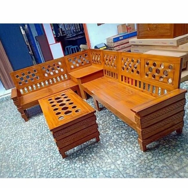 set meja kursi kayu jati minimalis untuk ruangan pojok/ sudut