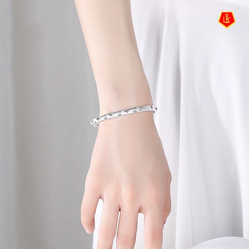 [Ready Stock]Frosted S999 Bamboo Joint Opening Silver Bracelet